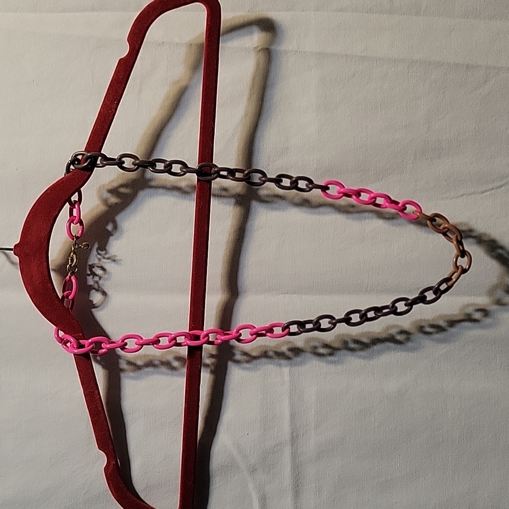 J Crew Chunky Hot Pink Brown Long Chain Necklace